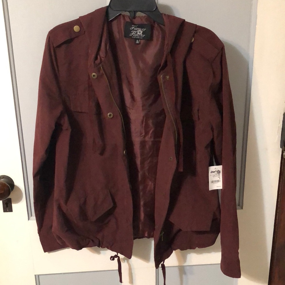 Lightweight maroon hooded jacket